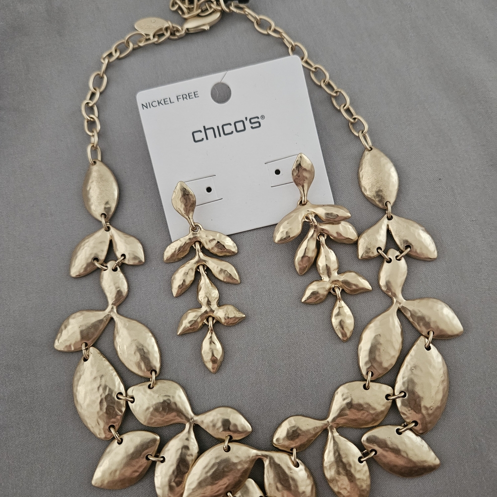 Chico's Gold-Tone Leaf Necklace and Earrings